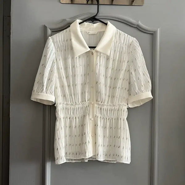 [BUNJANG] It Michaa Slim Waist Pleated Blouse Size 82-88-160 / 잇미샤 슬림 웨이스트 주름 블라우스 호칭 82-88-160사이즈