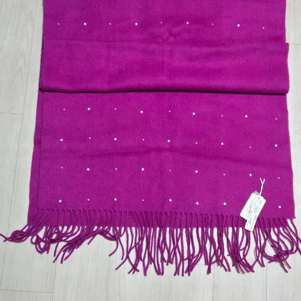 [BUNJANG] Wool Blend Cubic Fringe Muffler / 울소재 보라색 큐빅 장식 프린지 머플러