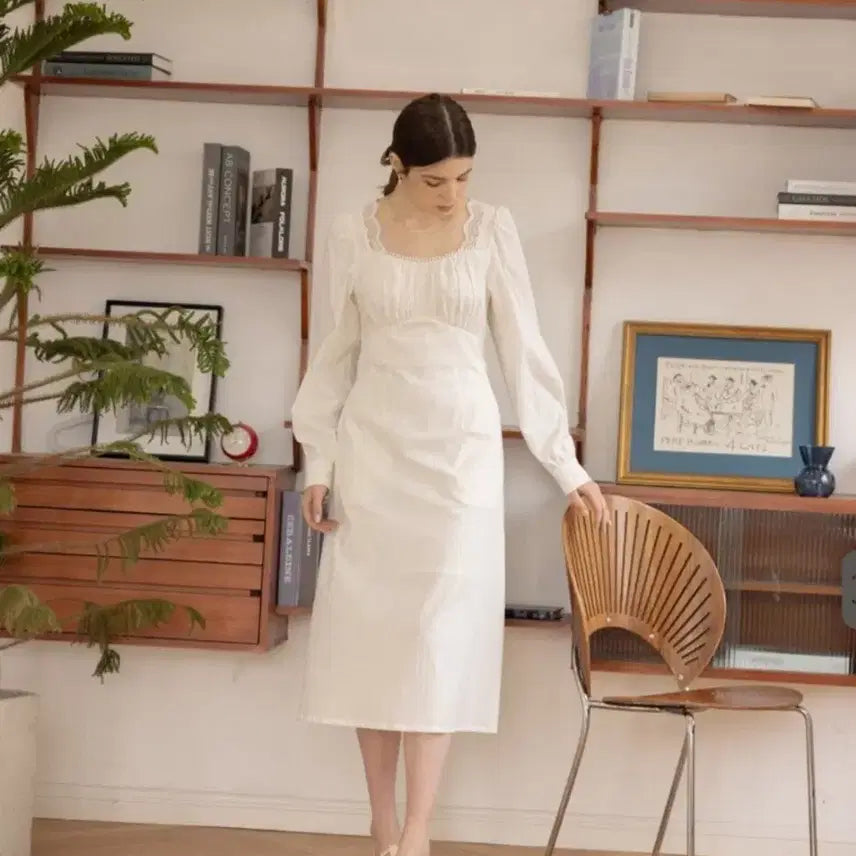 [BUNJANG] Rnina Square Neck Lace Detail H-Line Dress (New) / 르니나 원피스(새상품)