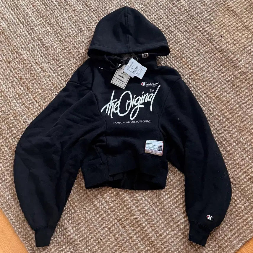 [BUNJANG] Mihara Yasuhiro x Champion Cropped Hoodie Black Size 38 / 미하라 야스히로 챔피언 크롭 후디 38