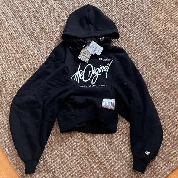 [BUNJANG] Mihara Yasuhiro x Champion Cropped Hoodie Black Size 38 / 미하라 야스히로 챔피언 크롭 후디 38