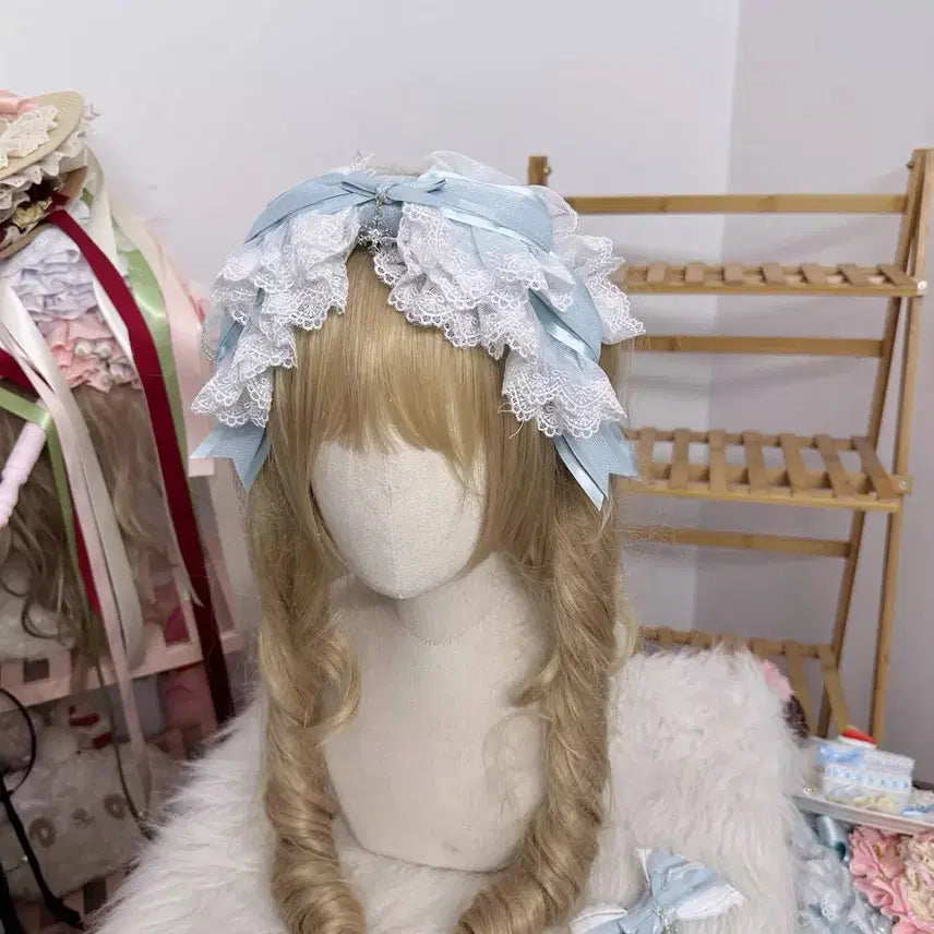 [BUNJANG] Lolita "Sakura Blue" Headdress / 로리타 삭스블루 카츄사 헤도레 양산형 지뢰계 서브컬쳐 양지뢰 고스로리