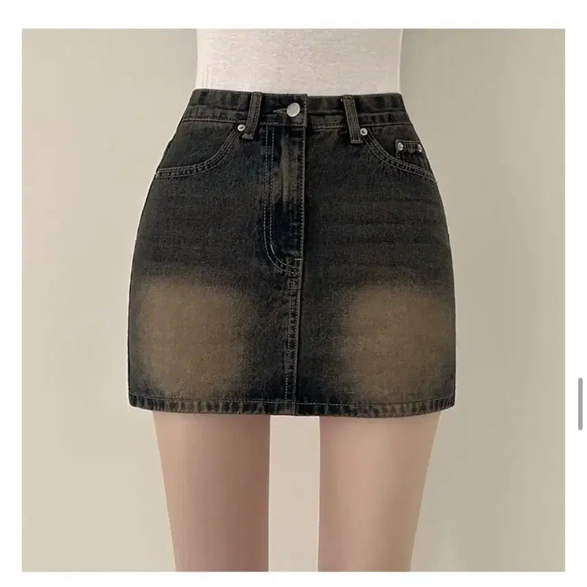 [BUNJANG] High-Waist Vintage Washed Denim Mini Skirt / 하이웨스트 빈티지 워싱 데님 미니스커트
