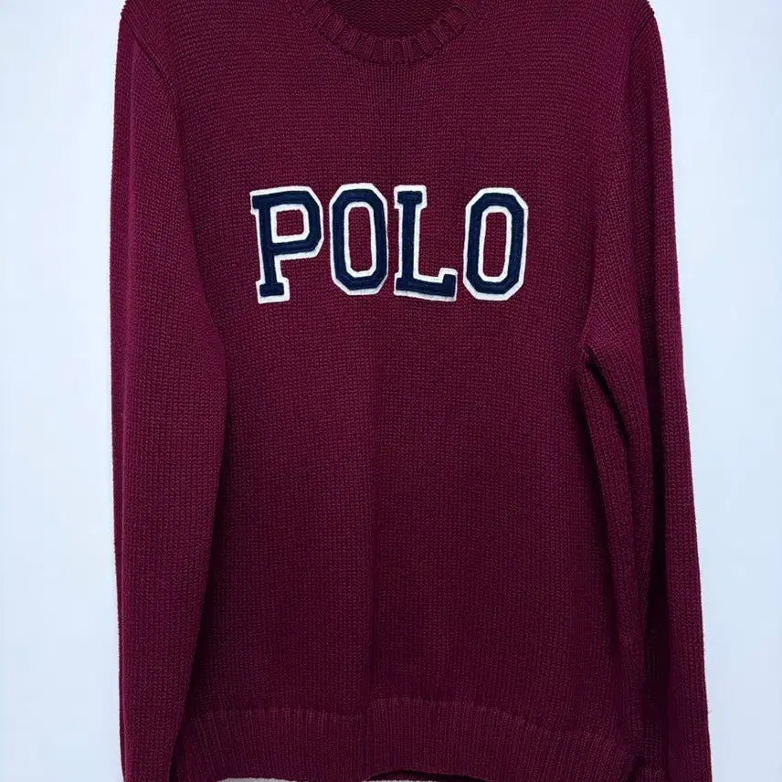 [BUNJANG] Polo Ralph Lauren Lettering Logo Knit Burgundy Sweater / 폴로랄프로렌 레터링로고 니트 버건디 L사이즈