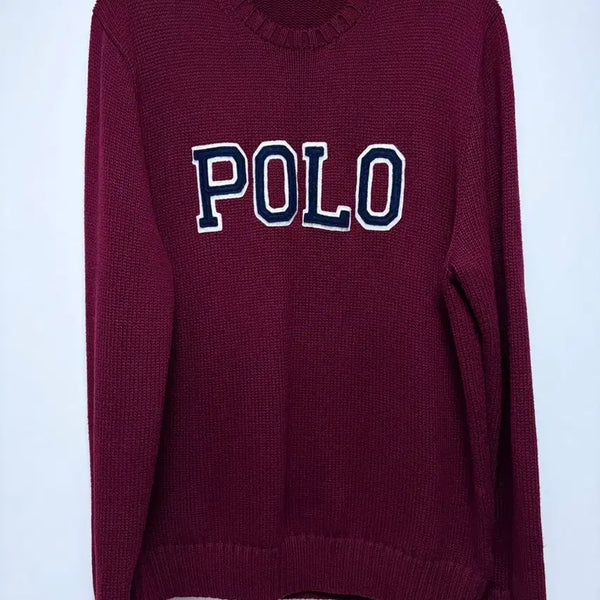 [BUNJANG] Polo Ralph Lauren Lettering Logo Knit Burgundy Sweater / 폴로랄프로렌 레터링로고 니트 버건디 L사이즈