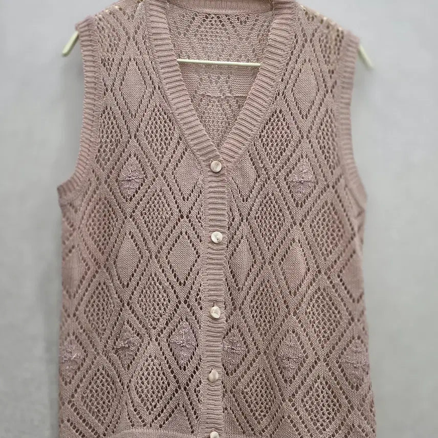 [BUNJANG] Japanese Vintage Knit Crochet Vest / 일본 빈티지 니트 펀칭 베스트
