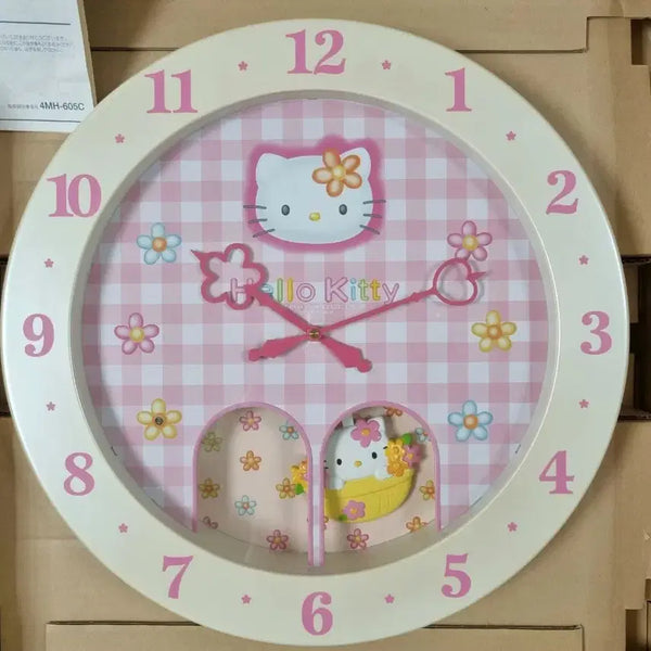 [BUNJANG] Kitty Flower Karakuri Wall Clock with Melody / 고전 키티 꽃키티 벽시계 카라쿠리 시계 오르골 멜로디