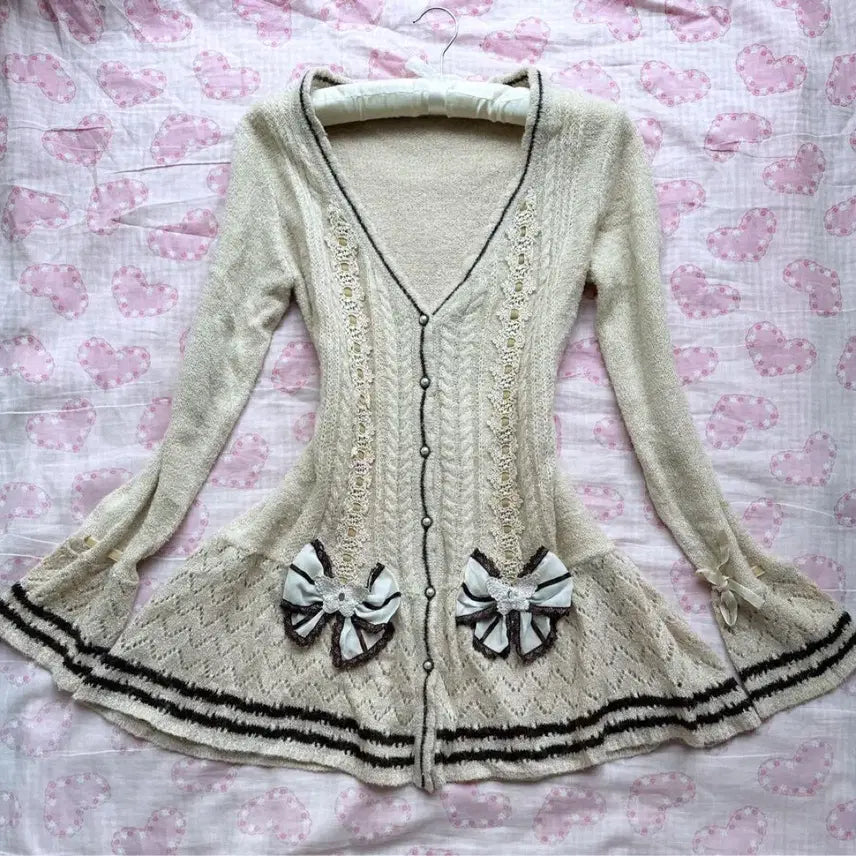 [BUNJANG] axes femme Latte Gyaru Hime Gyaru Knit Long Cardigan Dress Vintage / 엑시즈팜 라떼갸루 히메갸루 니트 롱 가디건 원피스 빈티지