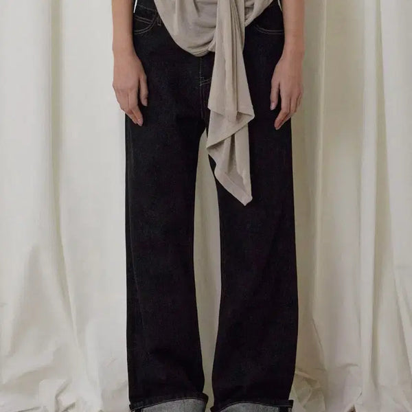[BUNJANG] Bohemian Seoul EMBROIDERY LOGO ROLL-UP DENIM / 보헤미안서울 EMBROIDERY LOGO ROLL-UP DENIM