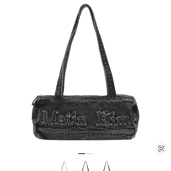 [BUNJANG] Matinkim Logo Washed Denim Duffel Bag Black / 마뗑킴 로고 워시드 데님 더플백 블랙
