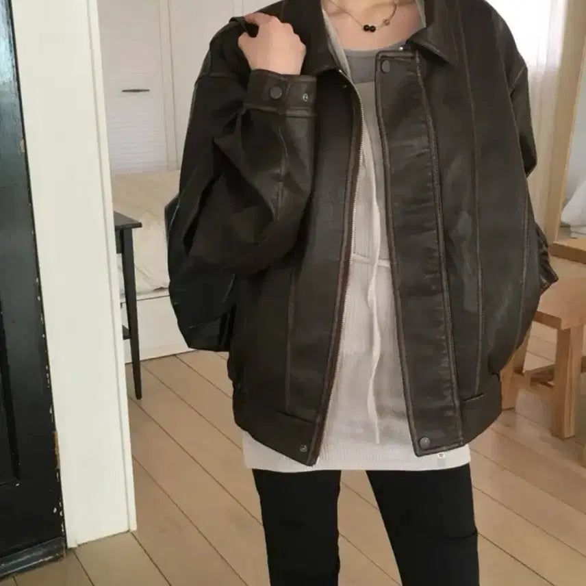 [BUNJANG] Vintage Brown Leather Jacket / 빈티지 레더 자켓