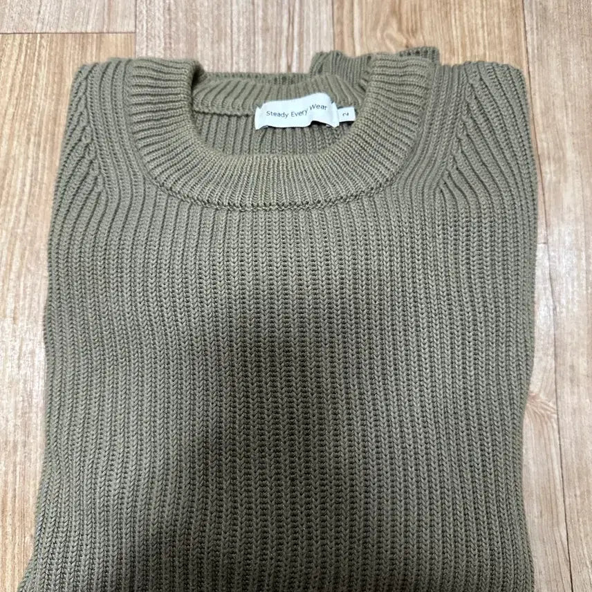 [BUNJANG] Steady Everyone Sew Cotton Rib Crewneck Knit Olive / [2] 스테디에브리웨어 sew 코튼립 크루넥 니트 올리브