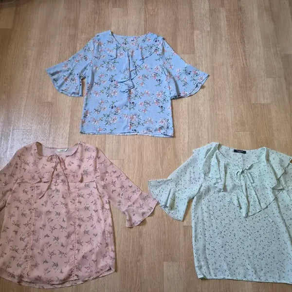 [BUNJANG] Assorted Pastel Blouse Bundle Set / (새상품)소라색 살구색 연두색 블라우스 3개 일괄판매