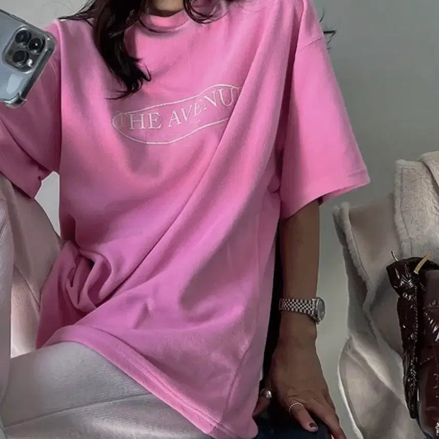 [BUNJANG] Pink Fleece Short Sleeve T-Shirt / 핑크 후리스 반팔 티셔츠