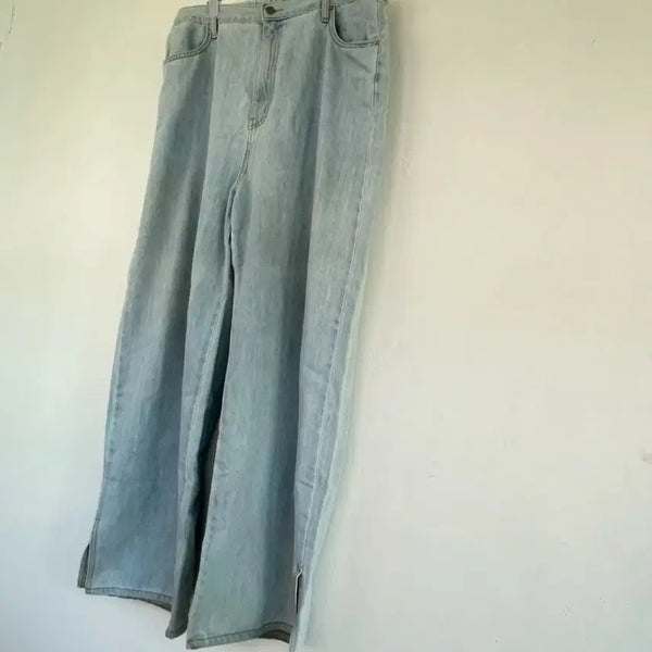 [BUNJANG] Light Wash Denim Wide Slacks with Slit / 연청 데님 와이드 슬랙스 트임바지