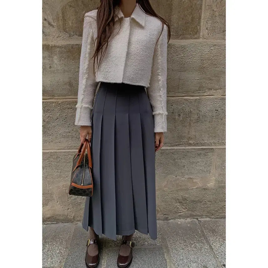[BUNJANG] Frost J. Popuri Pintuck Skirt Charcoal S Long / 프로스트제이 포푸리 핀턱 스커트 - 차콜,S,롱