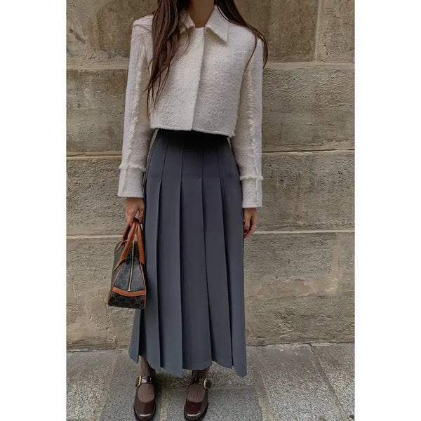 [BUNJANG] Frost J. Popuri Pintuck Skirt Charcoal S Long / 프로스트제이 포푸리 핀턱 스커트 - 차콜,S,롱