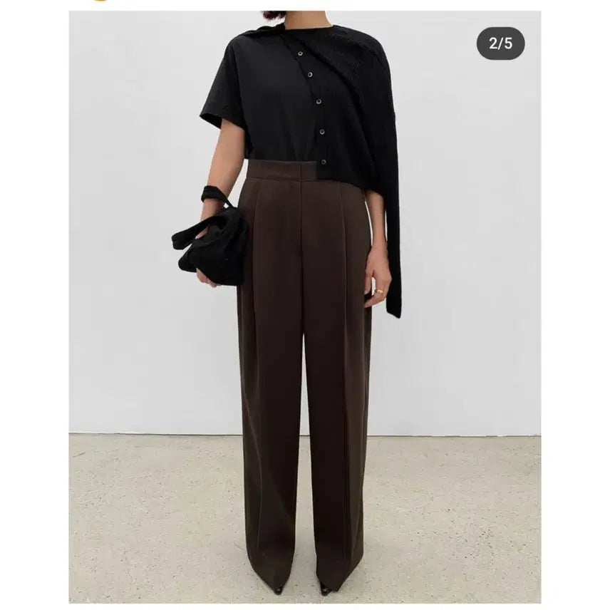 [BUNJANG] 45th Street Verowin Tuck Slacks - Brown, S / 45번가 베로윈턱 슬랙스 - 브라운,S