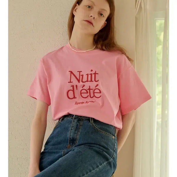[BUNJANG] Ronron Pink Short Sleeve T-shirt / 론론 티셔츠 핑크+립펜슬(새상품)