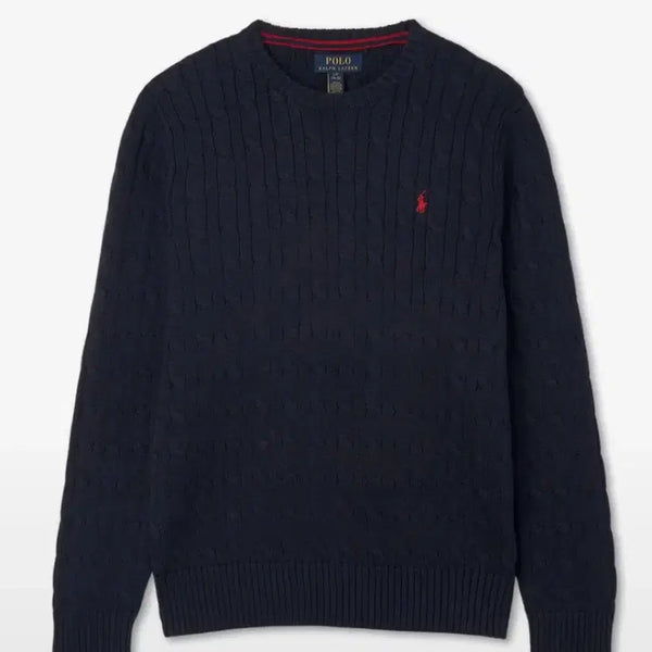 [BUNJANG] Polo Ralph Lauren Cable Knit Cotton Sweater - Navy / 폴로 랄프 로렌 / 남아 8-18세 케이블 니트 코튼 스웨터 - 네이비