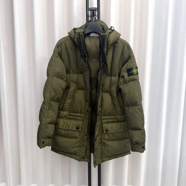 [BUNJANG] Stone Island Crinkle Reps Long Padding Khaki / [L] 스톤아일랜드 크링클랩스 롱패딩 카키