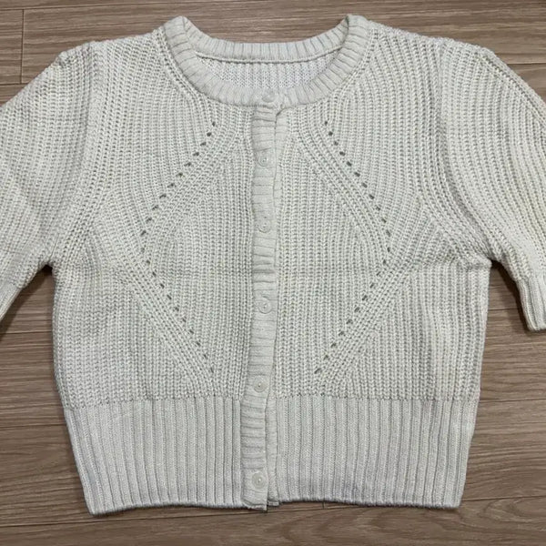 [BUNJANG] Ivory Knit Short Sleeve Cardigan with Shoulder Detail / (새상품) 어깨포인트 아이보리 니트 반팔 가디건