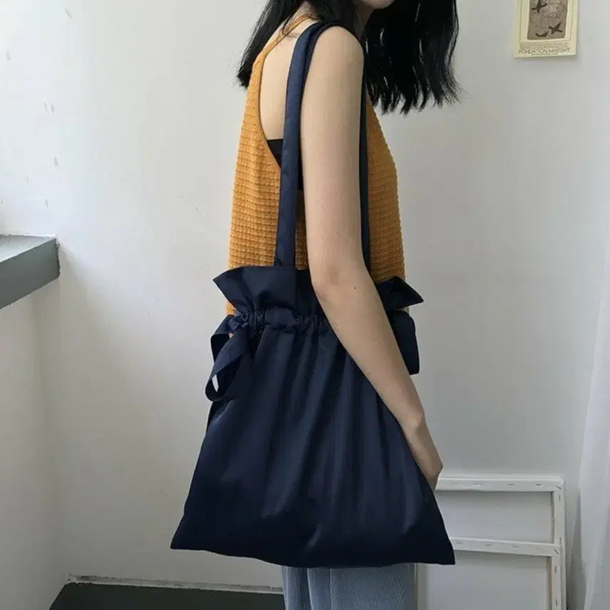 [BUNJANG] Shirring String Tote Bag (Black) / 셔링 스트링 토트백(블랙)
