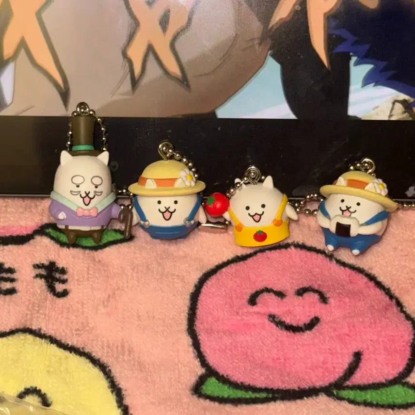 [BUNJANG] The Battle Cats Neko Town Gacha Figure Keychains (Set of 4) / 냥코대전쟁 냥코마을 가챠 피규어 키링 4종 일괄