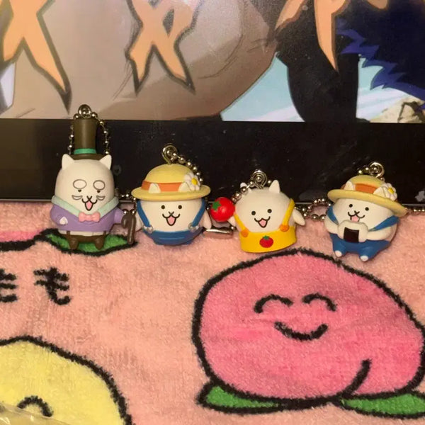 [BUNJANG] The Battle Cats Neko Town Gacha Figure Keychains (Set of 4) / 냥코대전쟁 냥코마을 가챠 피규어 키링 4종 일괄