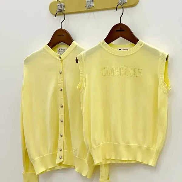 [BUNJANG] Courreges Yellow Cotton Sleeveless Top + Cardigan Set / courreges / 꾸레쥬 옐로우 코튼 슬리브리스 + 가디건 세트