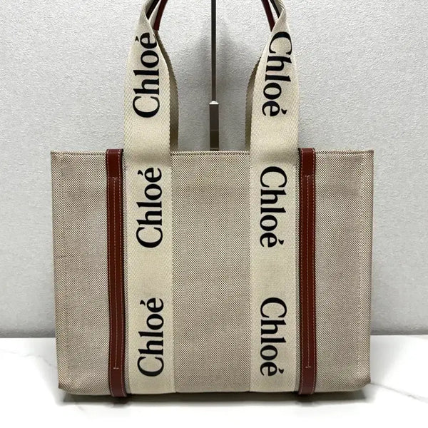 [BUNJANG] Chloe Cotton Canvas Woody Tote Bag Large / (정품/V)끌로에 코튼 캔버스 우디 토트백 라지