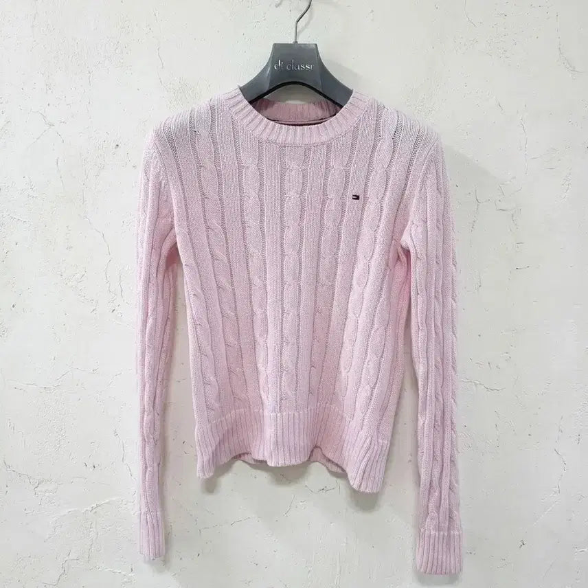 [BUNJANG] Tommy Hilfiger Light Pink Cable Knit Sweater Size S / 타미힐피거 연핑크 케이블 니트 S