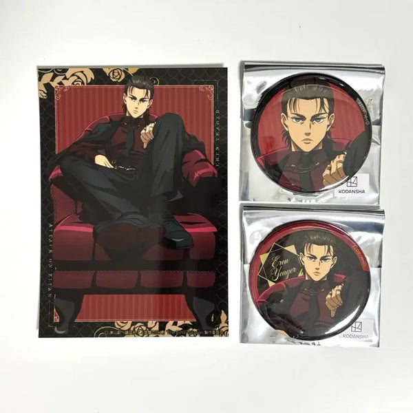 [BUNJANG] Attack on Titan Eren Dignified Can Badge & Bromide Set / [특전] 진격의 거인 에렌 Dignified 캔뱃지 브로마이드 정장 의자