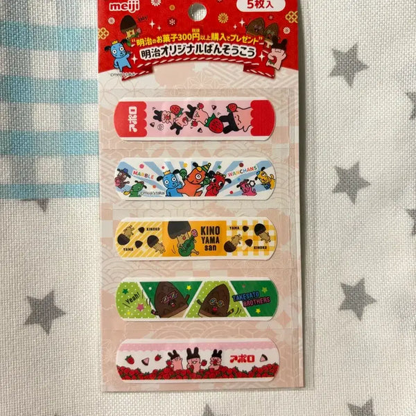 [BUNJANG] Meiji Apollo Mushroom Character Bandages (5 Count) / 메이지 아폴로 버섯산 등 캐릭터 반창고 5매입