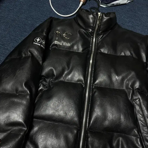 [BUNJANG] Thug Club Leather Padded Jacket / 초판) 떠그클럽 레더 패딩