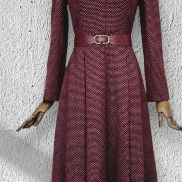 [BUNJANG] MICHAA Open Collar Rust Dot Pattern Flare Belted Dress / 미샤] 오픈 카라넥 러스트 와이드 벨티드 도트 패턴 플레어 원피스(55