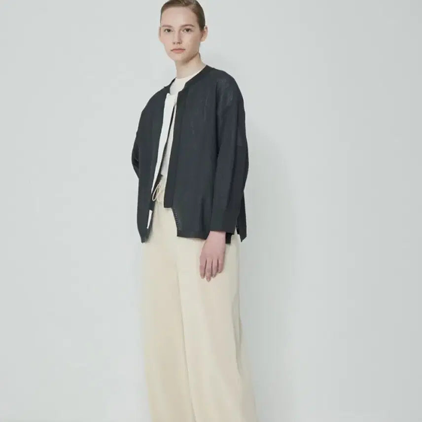 [BUNJANG] SYSTEM Linen Mesh Punch Puff Cardigan Charcoal / 시스템 SYSTEM 크로셰 가디건 린넨 매쉬 여름 펀칭 퍼프차콜루즈핏한섬