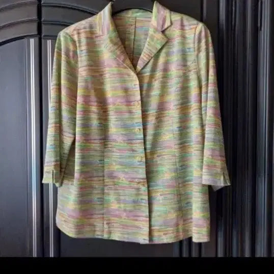 [BUNJANG] Colorful Striped Women's Blouse Shirt / 컬러풀 스트라이프 여성 블라우스 셔츠