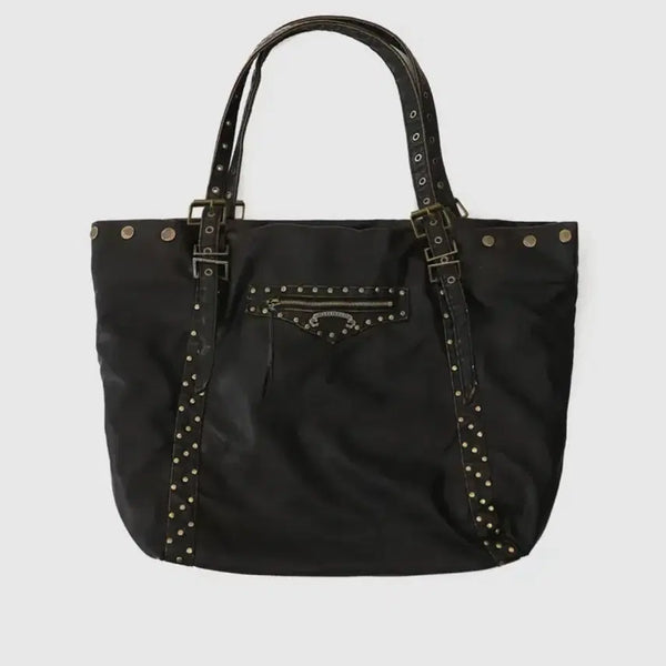 [BUNJANG] Badblood Studded Leather Shopper Bag (Washed Black) / 배드블러드 스터디드 레더 쇼퍼백 워시드블랙