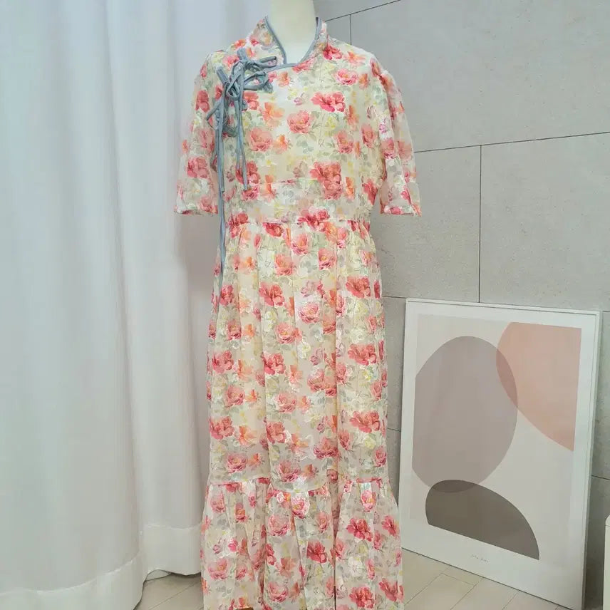 [BUNJANG] Watercolor Flower Long Dress (Korean Style) / 새상품] 화사한 수채화 플라워 롱 원피스 (생활한복 스타일)