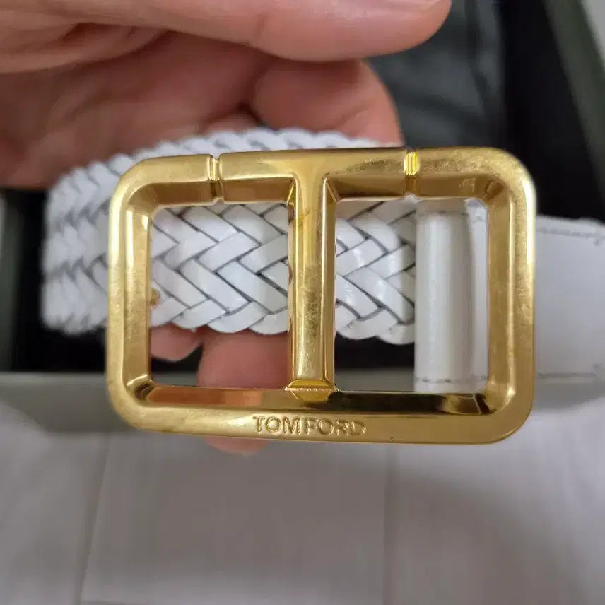 [BUNJANG] Tom Ford White Woven Vintage Gold Buckle Belt / 톰포드 화이트 우븐 빈티지 금장 버클 벨트