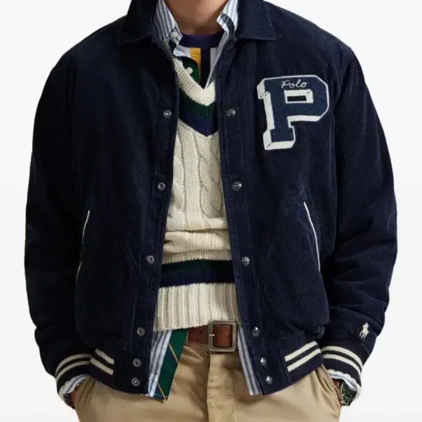 [BUNJANG] Polo Ralph Lauren Corduroy Varsity Jacket Navy / 폴로 랄프로렌 코듀로이 바시티 자켓 네이비 새상품