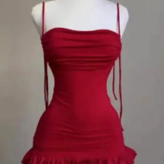 [BUNJANG] Red Frill Mini One-Piece Swimsuit Two-Piece Set / 매력적인 레드 프릴 미니 원피스 수영복 투피스 세트