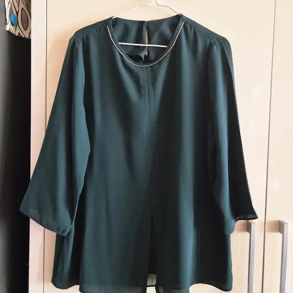 [BUNJANG] Emerald Green Blouse / 에메랄드 그린 블라우스 7부