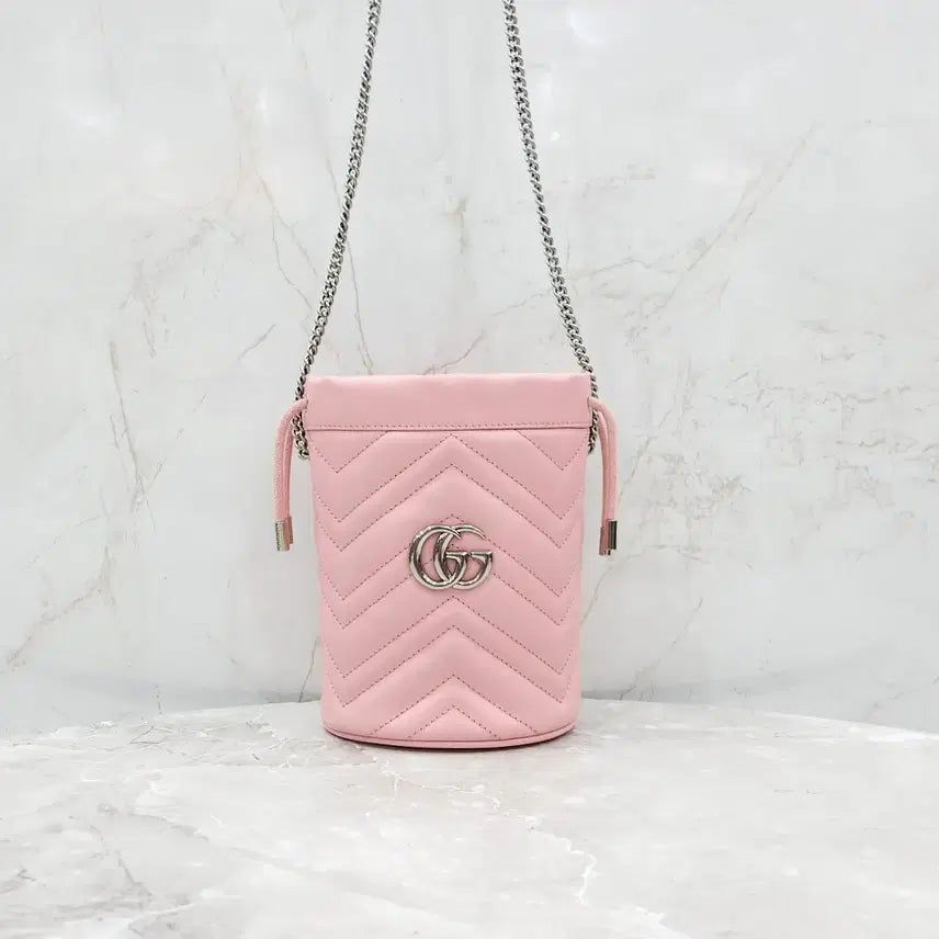 [BUNJANG] Gucci GG Marmont Chain Bucket Bag / 구찌 GG 핑크 마몽 체인 버킷백 575163