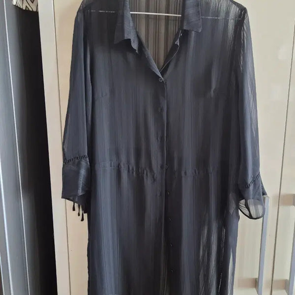 [BUNJANG] ODIB Black See-Through Long Shirt Blouse / 오디브 블랙 시스루 롱 셔츠 블라우스
