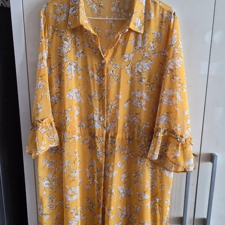 [BUNJANG] ODIV Flower Yellow Long Shirt / 오디브 플라워 옐로우 롱 셔츠