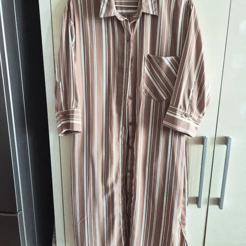 [BUNJANG] Stripe Shirt Apricot Brown / 스트라이프 셔츠  살구색 브라운