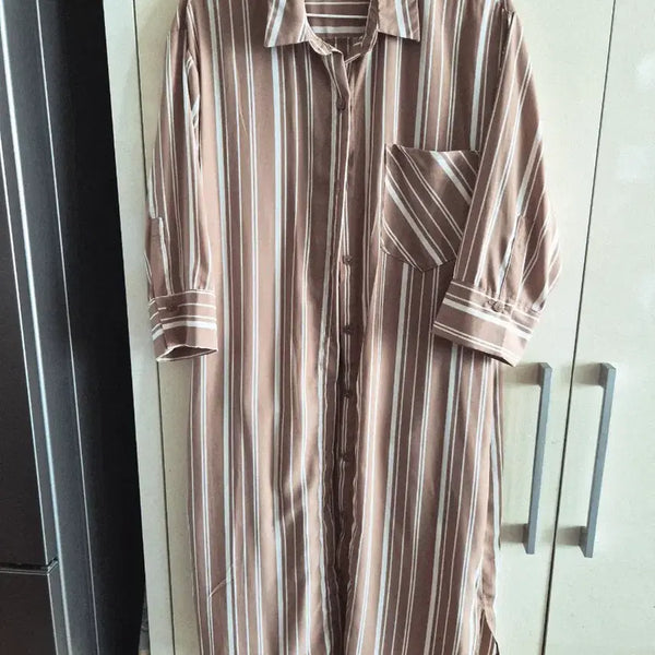 [BUNJANG] Stripe Shirt Apricot Brown / 스트라이프 셔츠  살구색 브라운