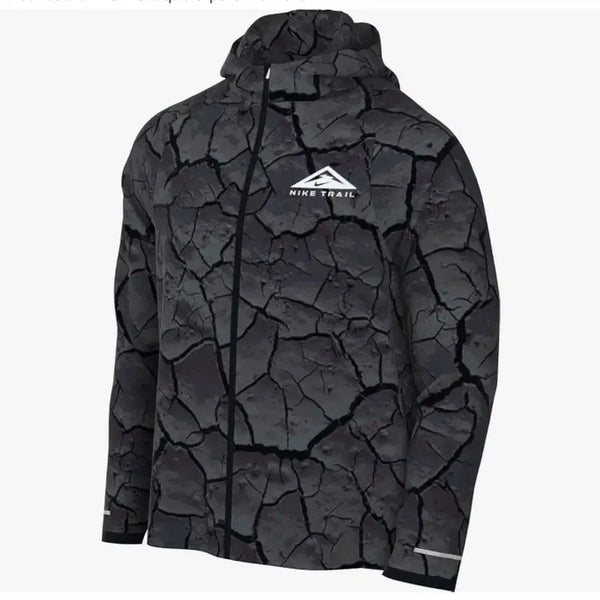 [BUNJANG] Nike Trail Hooded Windbreaker Jacket Black Pattern 95 / 나이키 트레일 후드 바람막이 블랙 패턴 95사이즈